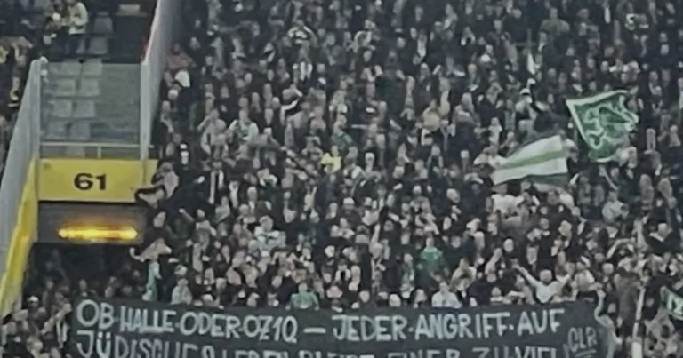 Germany Soccer Fans Protest Anti-Semitism with Message Linking Halle and October 7 Attacks