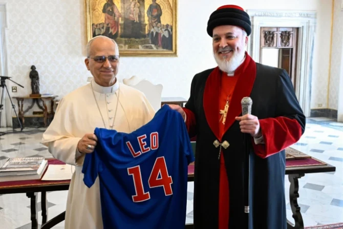 Patriarch Mar Awa III Gifts Pope Leo XIV Chicago Cubs Jersey During Meeting on Full Communion