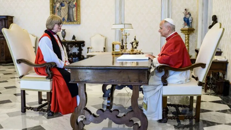 Anglican Archbishop Sarah Mullally meets Pope Leo XIV for first time in historic dialogue